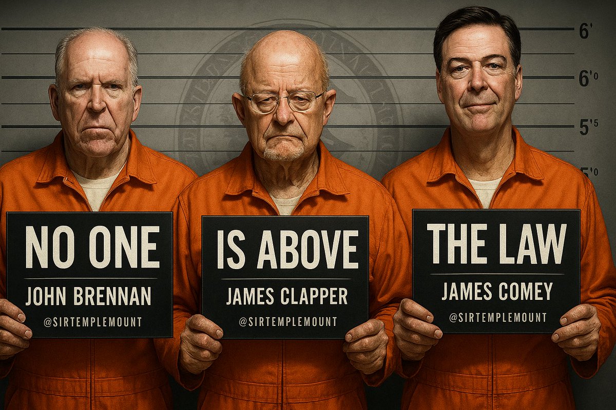 sirtemplemount's tweet image. They weaponized justice, spied on Americans, and lied under oath — all under Obama’s watch. Now imagine if the system actually held them accountable. Brennan, Clapper, Comey… the faces of a legacy that preached transparency while burying the truth.