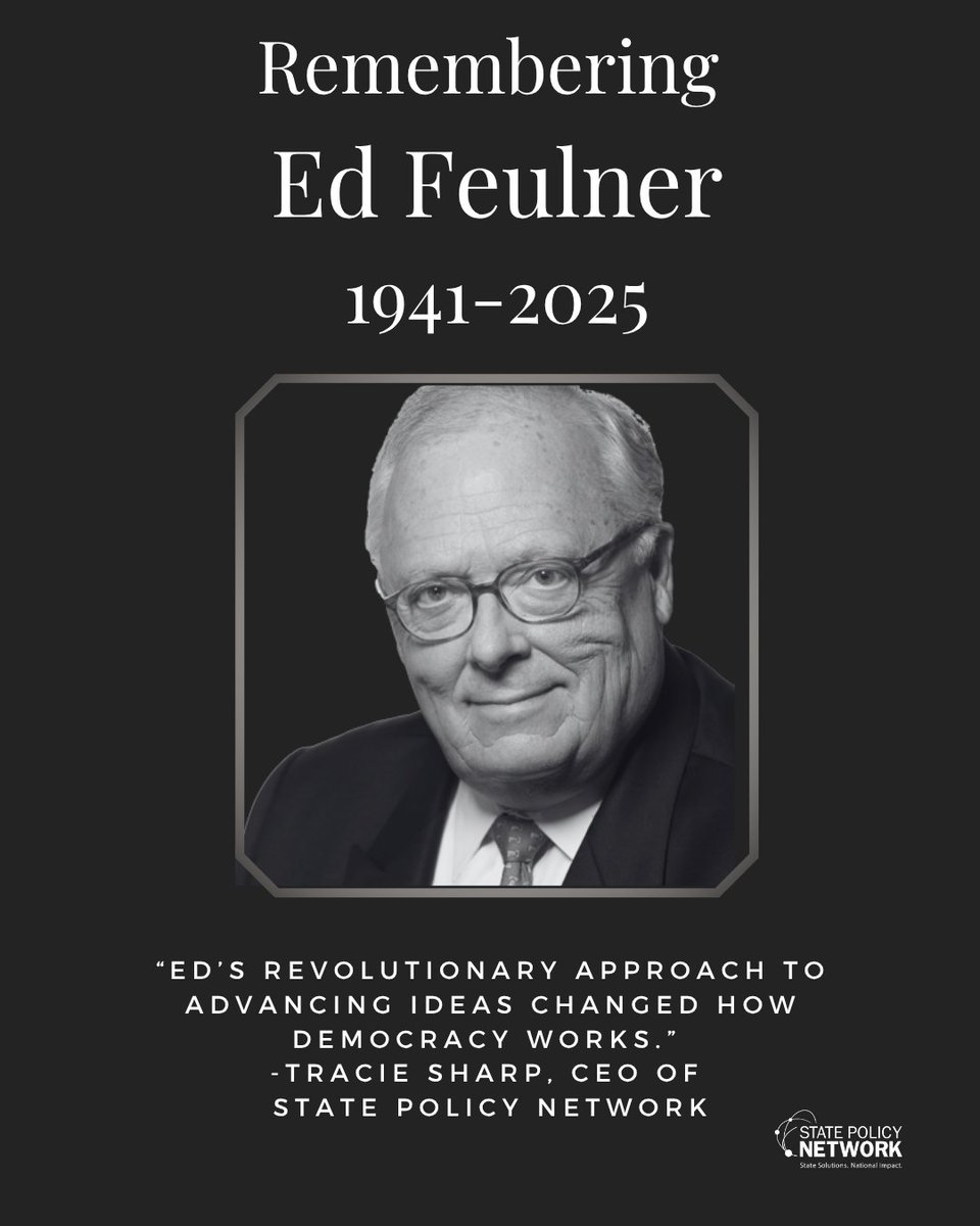 StatePolicy's tweet image. We grieve the loss of a giant in the liberty movement: Edwin J. Feulner.
Ed's revolutionary approach to advancing ideas has changed how democracy works and America is better because of him.
spn.org/a-tribute-to-e…