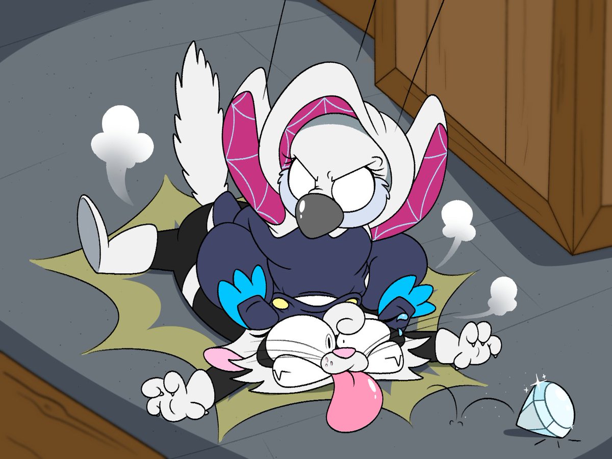 SPLAT.... goes the cat! :3c

I guess in this instance cats don't land on their feet if a penguin with a pampered rump dropping in from above is involved :P

More Guin art! Yes I still love doing these, now featuring Black Cat! (or at least my own interpretation haha)