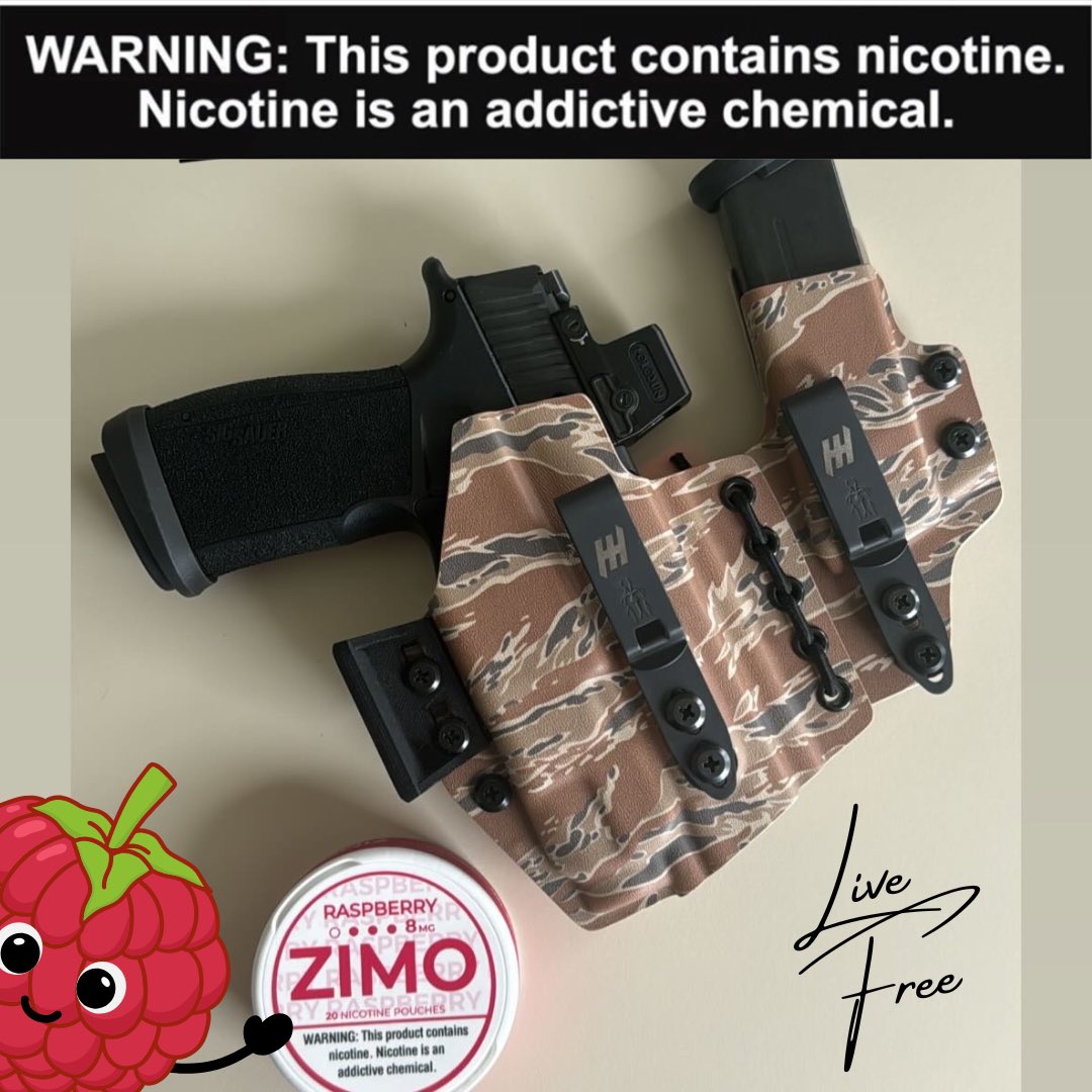 zimopouches's tweet image. 🌟 Check out this awesome combo! 🐅 @mr.trevor knows style when it comes to pouches and holsters! 💥 We’re loving the new ZIMO Raspberry pouches, now available in 3mg, 6mg, and 8mg. Perfectly paired with the Havok Holsters Flex Master Blaster Light Bearing AIWB in that sweet…