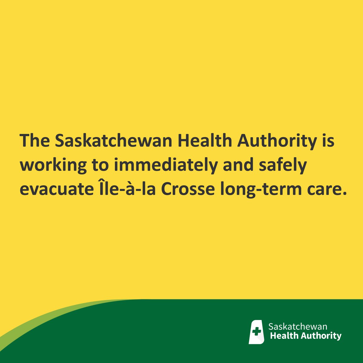 SaskHealth's tweet image. The SHA is working closely with the Saskatchewan Public Safety Agency to evacuate Ile-a-la Crosse long-term care. Learn more here: saskhealthauthority.ca/news-events/ne…
