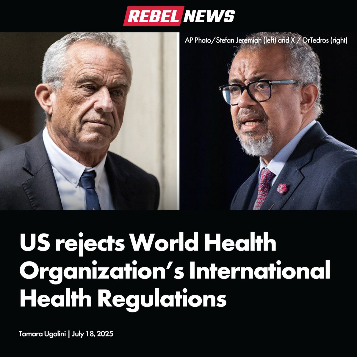 RebelNews_USA's tweet image. Health and Human Services Secretary Robert F. Kennedy Jr. took to social media to announce the rejection of the World Health Organization’s (WHO) proposed amendments to International Health Regulations (IHR).
MORE by @TamaraUgo: rebelne.ws/4nWpcqc