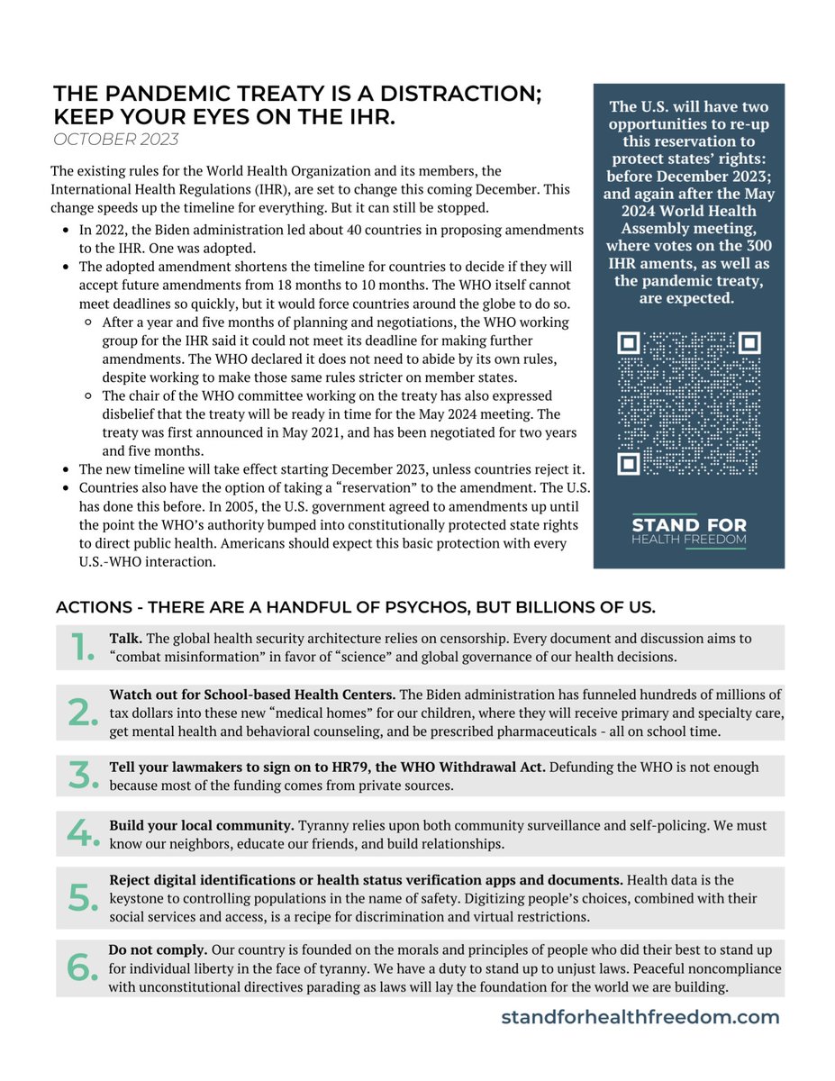 standforhealth1's tweet image. Many people are finally waking up to the atrocity that was the IHR, but are still unsure of exactly what they are. Read here to find out! standforhealthfreedom.com/wp-content/upl…