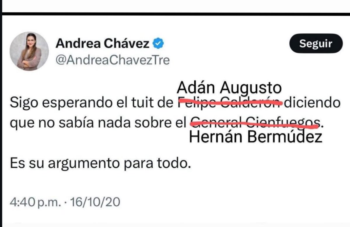 Siempre hay un tuit … <a href="/AndreaChavezTre/">Andrea Chávez</a>, ahora si es justificable el “no sabia nada”? O es igual de reprobable que con Calderón !??