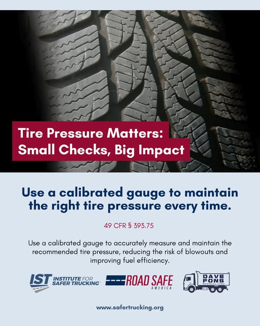 Proper tire pressure isn’t just about performance, it’s a critical safety step for every trucker on the road.

A calibrated gauge ensures your tires are inflated to the correct pressure. This simple check helps prevent blowouts, improves fuel efficiency, and keeps you safer.