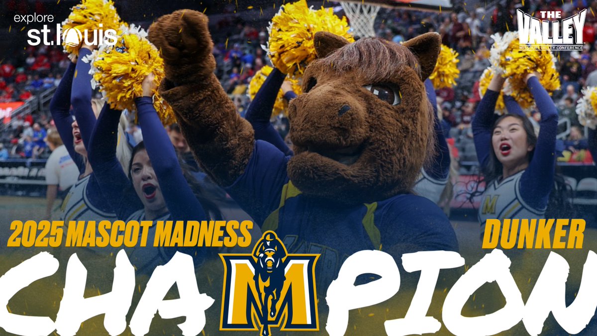 MVCsports's tweet image. BACK TO BACK TO BACK👌😤
@MSURacers Dunker has won the 2025 @explorestlouis MVC Mascot Madness Championship!
#MVCMascotMadness | #TheValleyRunsDeep