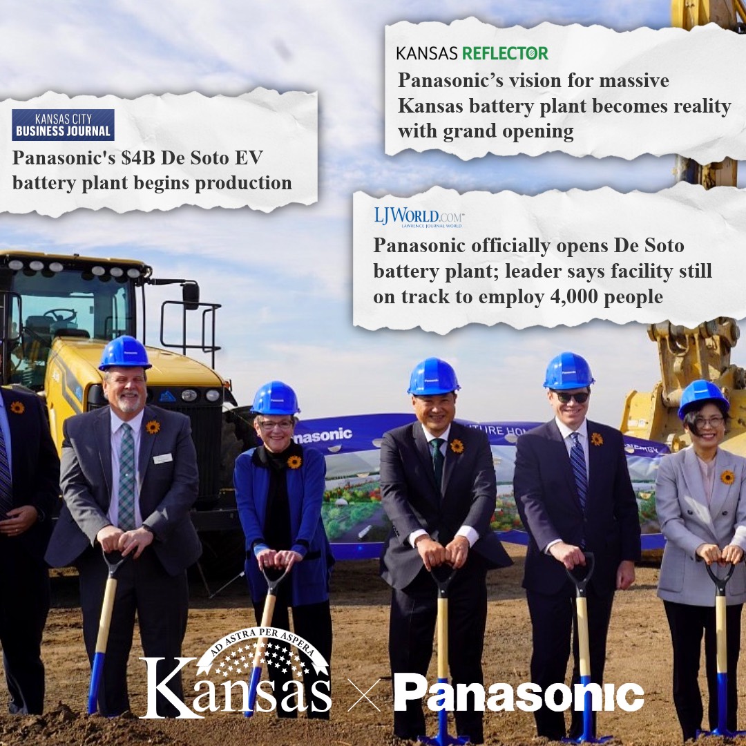 GovLauraKelly's tweet image. ICYMI: Big things are happening in De Soto. @Panasonic is in the headlines for creating thousands of new jobs, strengthening the Kansas economy, and building a bright future right here at home.
