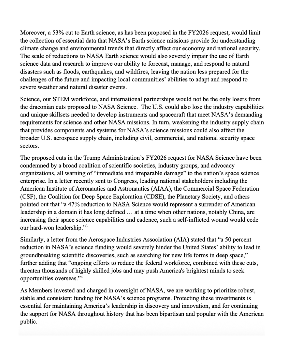 ValerieFoushee's tweet image. Actions to set in motion Trump's proposed FY26 cuts to NASA Science before Congress votes on a full-year budget are illegal and threaten U.S. leadership in space and scientific research.
I led a bipartisan letter as Ranking Member of the Space and Aeronautics Subcommittee with…