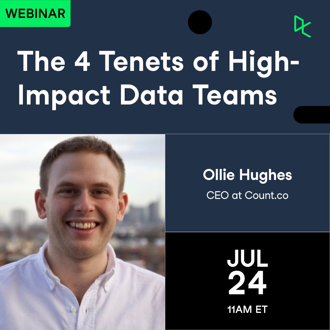 How to build high-impact data teams. 

Learn how to embed the four tenets—seeking operational clarity, solving business problems, minimizing time to decision, and measuring performance—to unlock better outcomes with fewer resources.

Register 👉 ow.ly/ziHL50WrKmE
