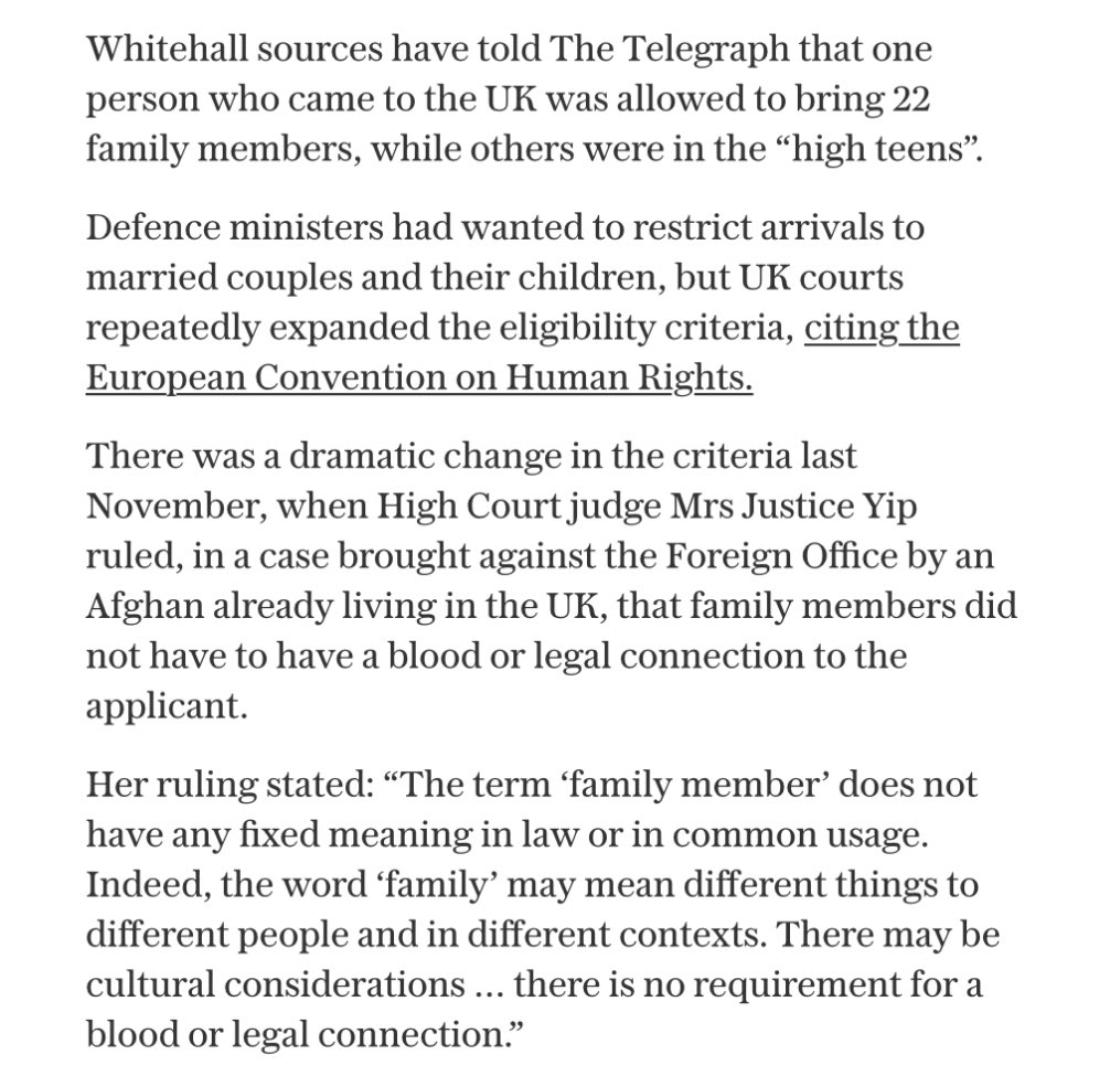So it’s not 22 ‘relatives’, the courts have ruled that since ‘family’ doesn’t have a legal definition and varies culturally ‘family reunification’ can basically be anyone, amazing precedent