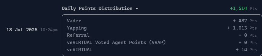 🧾 7월 18일 버추얼 포인트 일지

어제는 포인트 정산이 늦게되어 일찍잠들어버렸...

총점: +1,514점
@vader_ai : +487
Yapping: +1,013

점점 내려가는 포인트....

슬슬 하락세가 몸으로 느껴집니다.
이번 주말엔 제대로 달려서
분위기 반전 한 번 노려봐야겠어요!