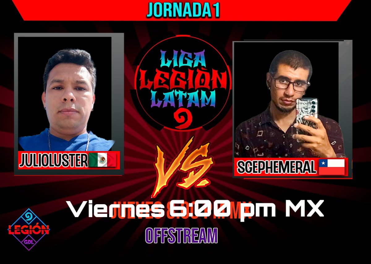 Habemus partido !!!! no se pierdan el emocionante duelo de JulioLuster  📷 vs SgEphmeral 📷 6:00 pm horario México por el canal de twitch.tv/rinolord