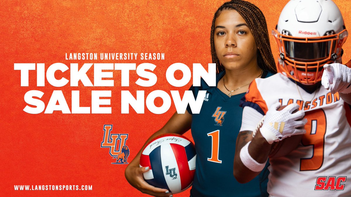 LangstonSports's tweet image. 🦁 SEASON TICKETS ON SALE 🦁
Season tickets are now on sale! Catch our Langston University Lady Lions and Lions in action this year!
🎟️ bit.ly/4kKQyNa
#goLions X #WeRoar