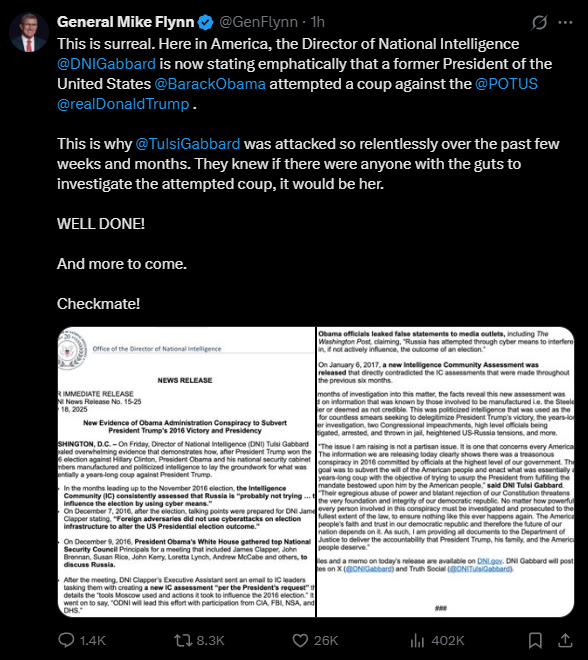 Two Kremlin operatives close to Trump simultaneously pushing "Obama tried to coup Trump" disinformation in order to divert from Trump's attempt to cover up the Epstein case.