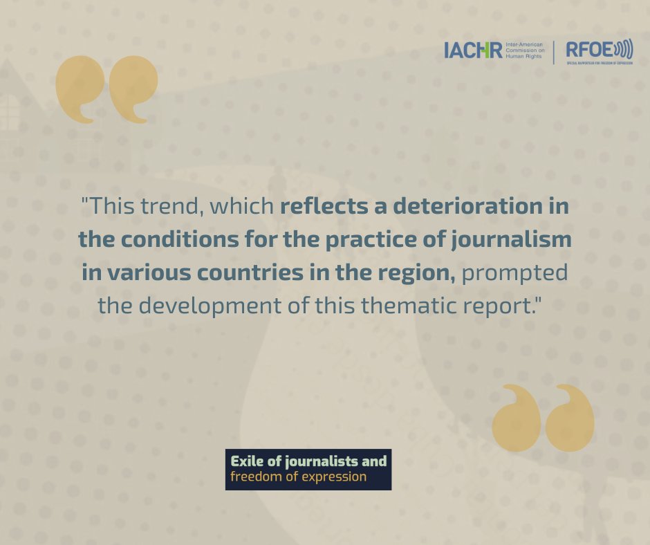 The closure of civic spaces, criminalization of journalism, and violence are the main causes behind the forced exile of journalists in the region. The SRFOE report analyzes the implications for #FreedomOfExpression and democracy.

oas.org/en/iachr/expre…