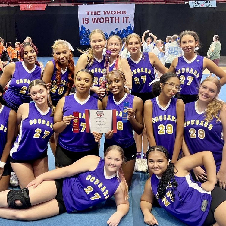 Cheer squad showing off their new uniforms and all the awards they are bringing home from camp this week!