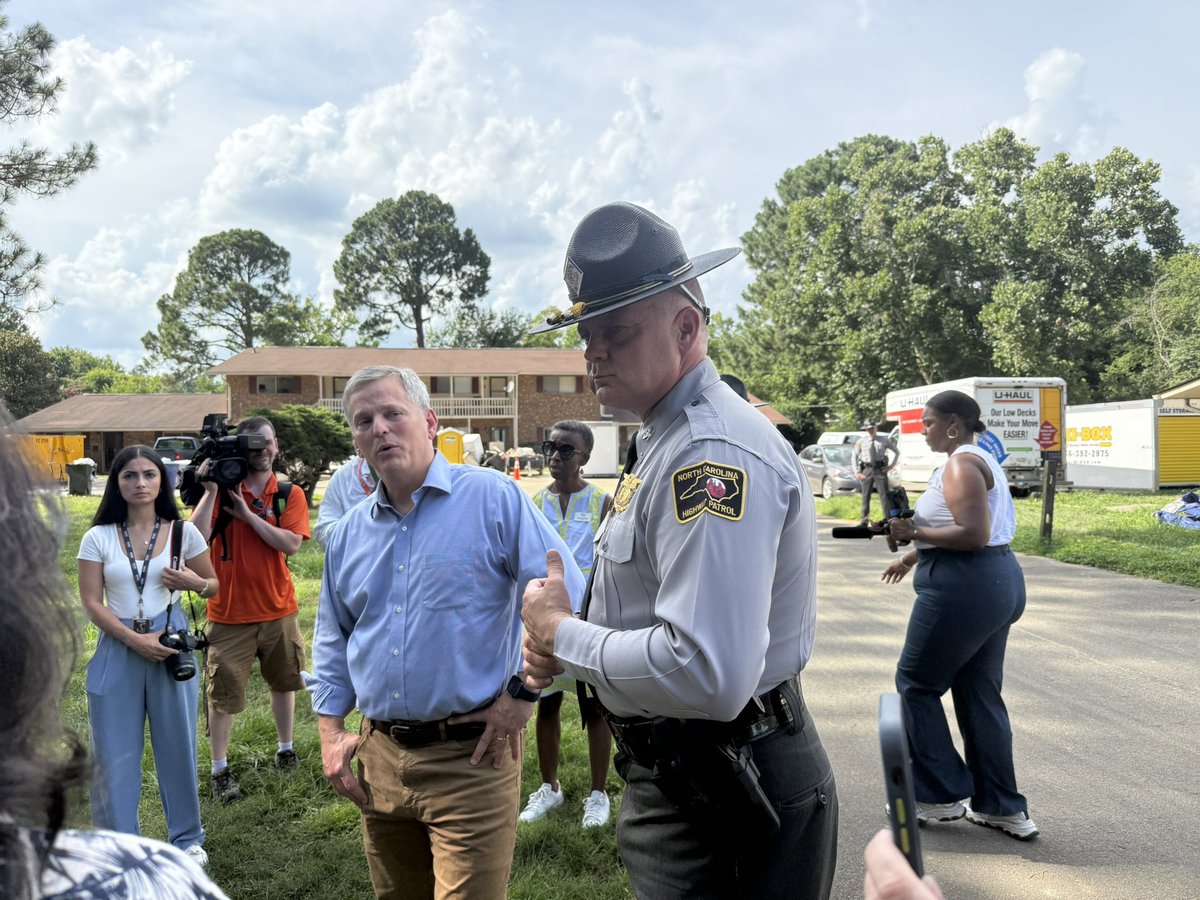 ByAdamWagner's tweet image. Some photos from Gov. Josh Stein’s tour of businesses and apartments damaged by Chantal’s flooding today.