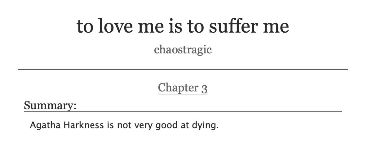 eldritch_frog's tweet image. to love me is to suffer me ch. 3 update!
agatha harkness is not very good at dying
(& thank you @tornveiled and @visadero for beta reading this ch!)
archiveofourown.org/works/67228942…