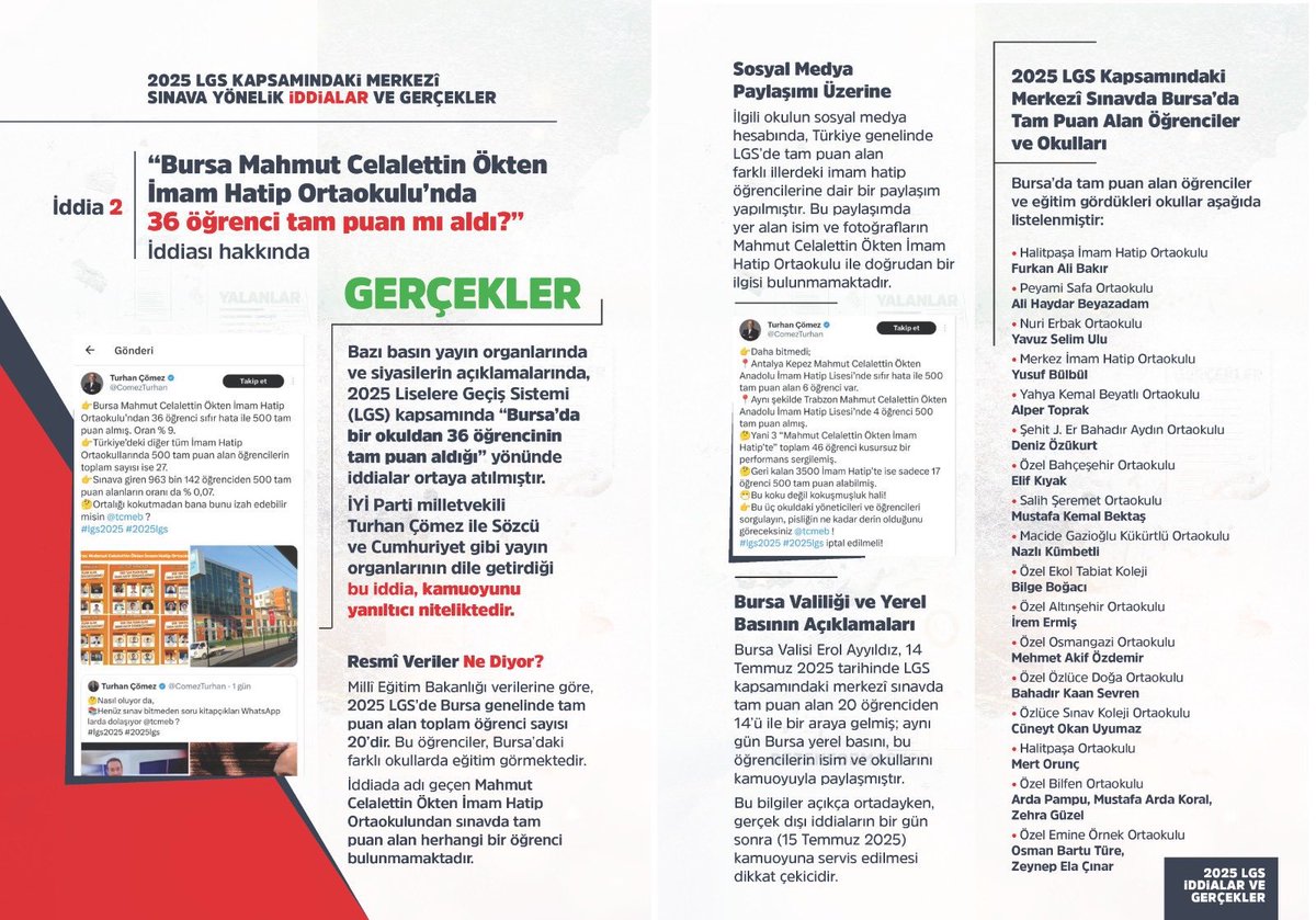 2025 LGS Kapsamındaki Merkezi Sınava Yönelik İddialar ve Gerçekler👇 

<a href="/Yusuf__Tekin/">Yusuf Tekin</a> 
<a href="/tcmeb/">Millî Eğitim Bakanlığı</a>