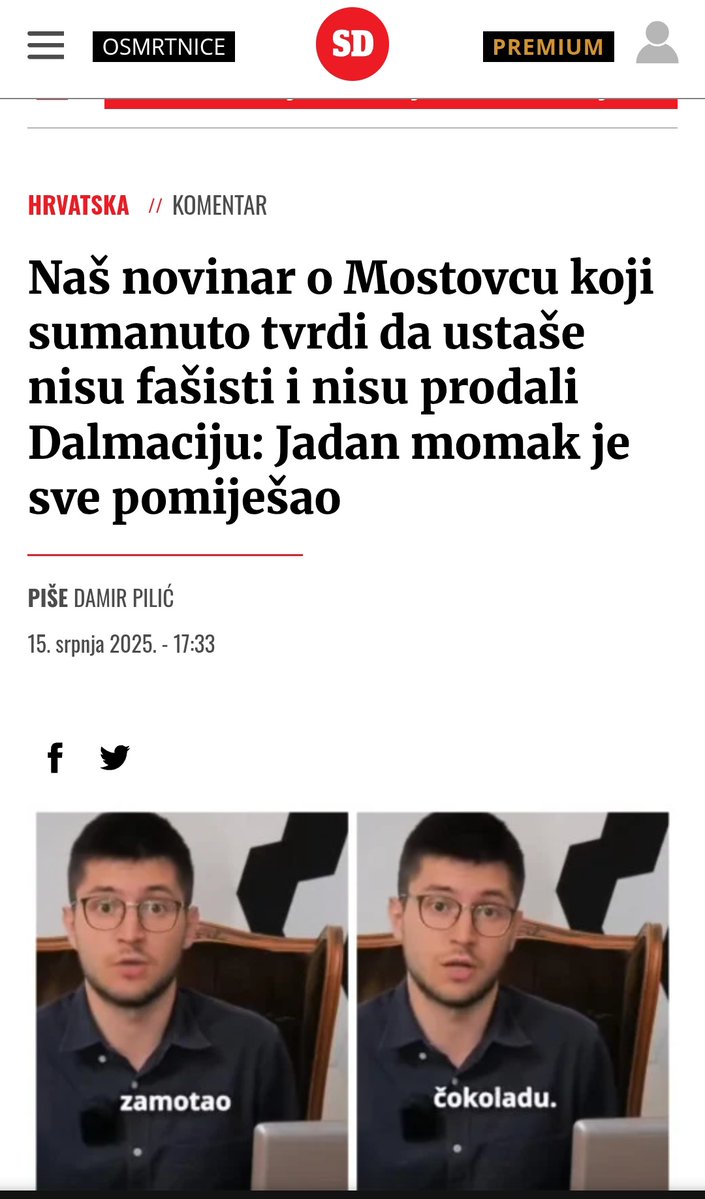 RotimKresimir's tweet image. Kaže Damir Pilić iz Slobodanke da sam “pao s mosta” jer jedino ozljeda lubanje može biti opravdanje za moja videa.
Naš Damir zato je puno ozbiljniji historiograf od mene.
Nema što, ide na najlakšu moguću metu - zločine Crne legije i jednog od tandema “psihopatskih ubojica”…