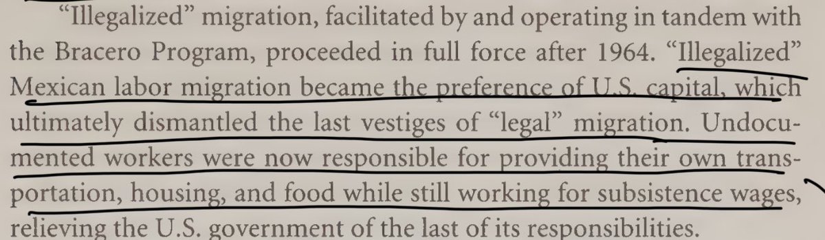 kayrosso1's tweet image. The move towards illegalization of migrant labor as part of the general expulsion of prole reproduction from capital accumulation. No longer contractually obligated for reproduction costs at level of employer (as under bracero program) or state (exclusion from welfare state).