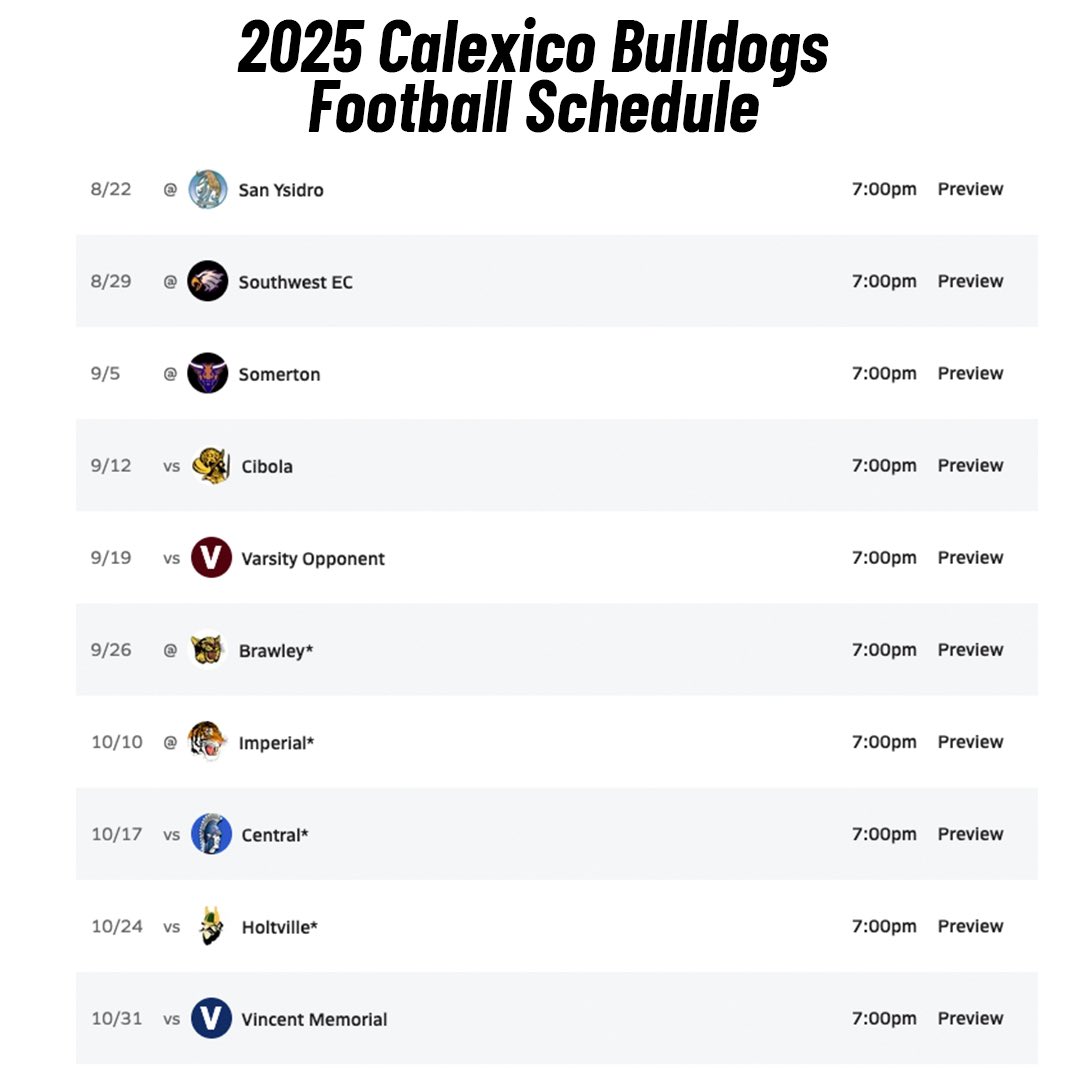 SDPrepInsider's tweet image. As we continue the countdown to the return of @cifsds #football here’s a look at what the 2025 season has in store for the Calexico Bulldogs #sandiego #highschool #sports