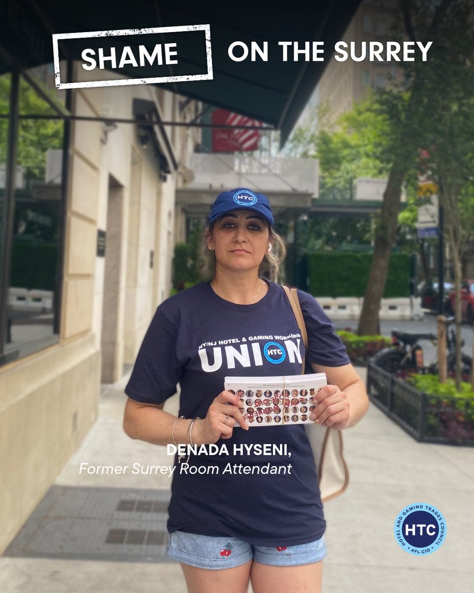 NYHTC's tweet image. The former Surrey workers were flyering on the streets of the Upper East Side this week demanding justice! We’re calling on @SurreyHotelNYC to do the right thing and rehire the former workers who kept the hotel running for decades.