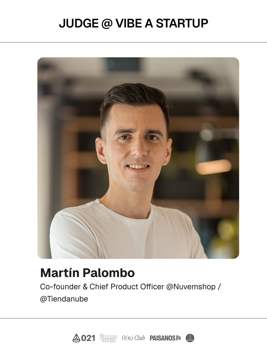 vibeastartup's tweet image. JUDGE @lombo
Of course one of the owners of such a prestigious house will be a judge co-founder and CPO of @Tiendanube, a true inspiration who keeps pushing every day. His product empowers entrepreneurs to build and grow.