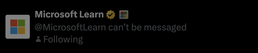nickda's tweet photo. @MicrosoftLearn Thank you for the suggestion. But looks like your DMs are disabled: https://t.co/js2BvGI2cD