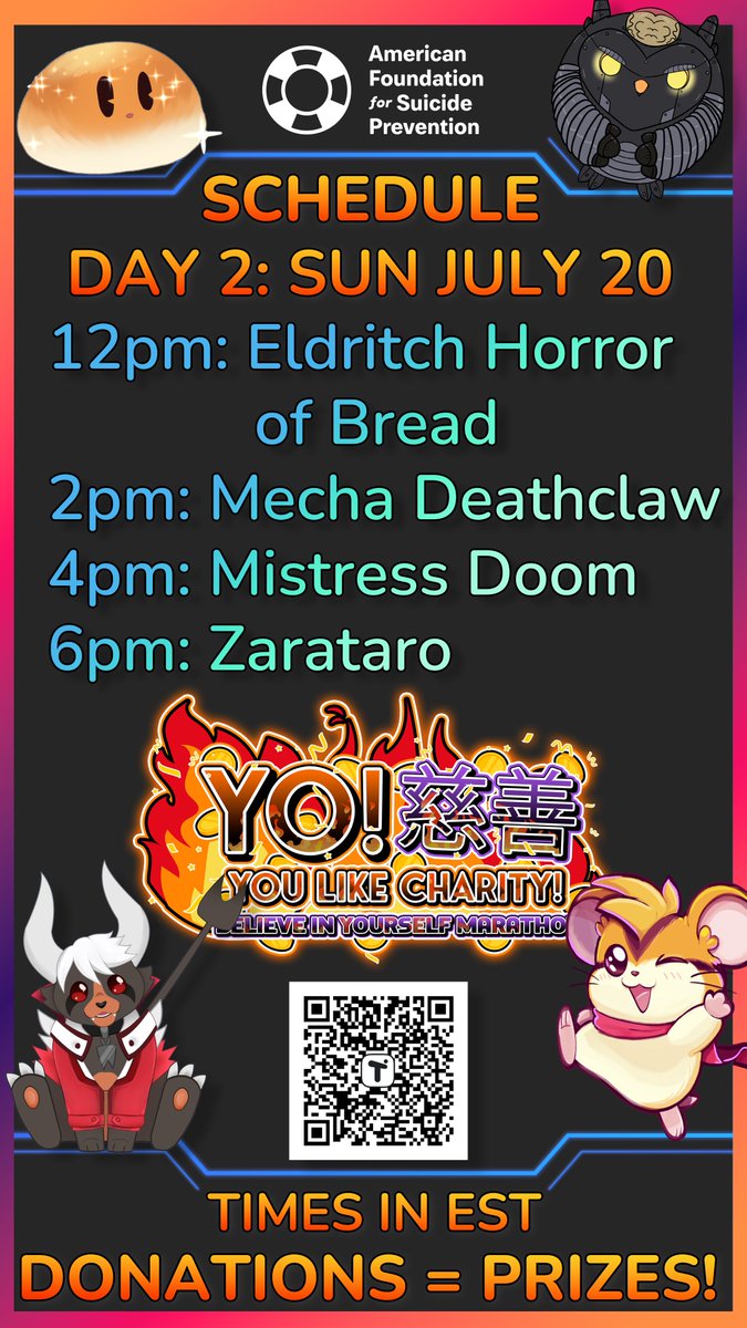 ProfFang665's tweet image. ❤️TOMORROW! Charity Marathon kicks off at Noon!
⭐️Literally ALL WEEKEND LONG.
🎁AND your donations can go towards bid wars and raffles! Win yourself some gift cards for a great cause!
🔗tilt.fyi/22YYI59CVj
#VtubersRiseUp #CharityStream