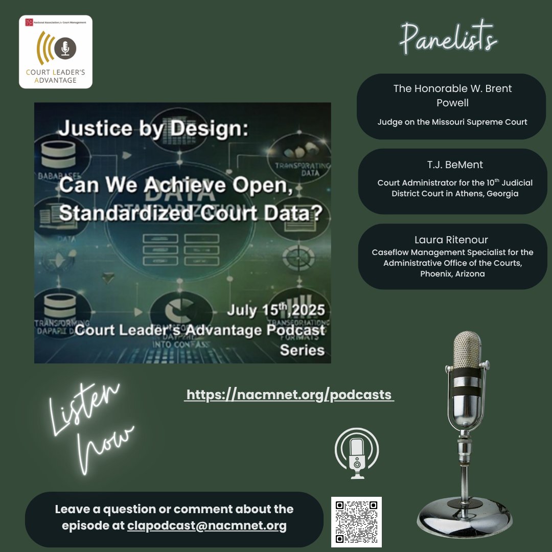 This month, we are looking at the National Open Court Data Standards project. 

Watch or listen to this episode today by visiting the NACM Podcast Webpage: nacmnet.org/podcasts/

Make sure to follow and subscribe! youtube.com/watch?v=icnYPo…