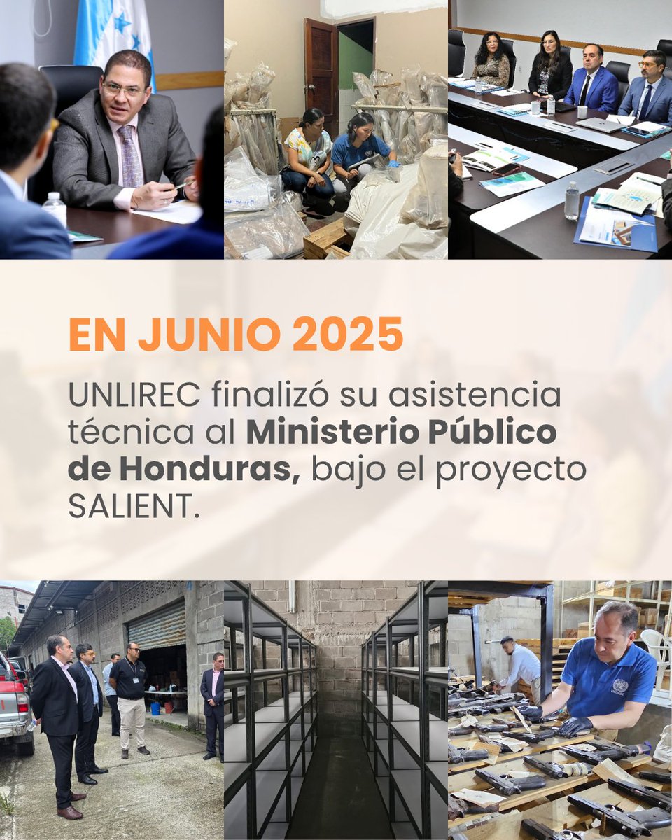 UNLIREC's tweet image. 🇭🇳 En junio UNLIREC realizó la reunión de cierre de la asistencia técnica al @MP_Honduras, bajo el proyecto #SALIENT, fortaleciendo la seguridad física y la gestión de evidencias de armas y municiones.