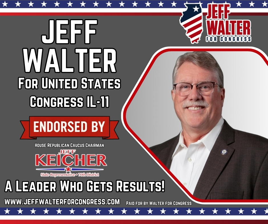 JeffWalterIL's tweet image. Jeff Walter has earned the endorsement of Illinois House Republican Caucus Chairman, State Representative @JeffKeicher! Strong leadership recognizes strong leadership — and Jeff Walter is ready to fight for Illinois in Congress. #IL11🇺🇸