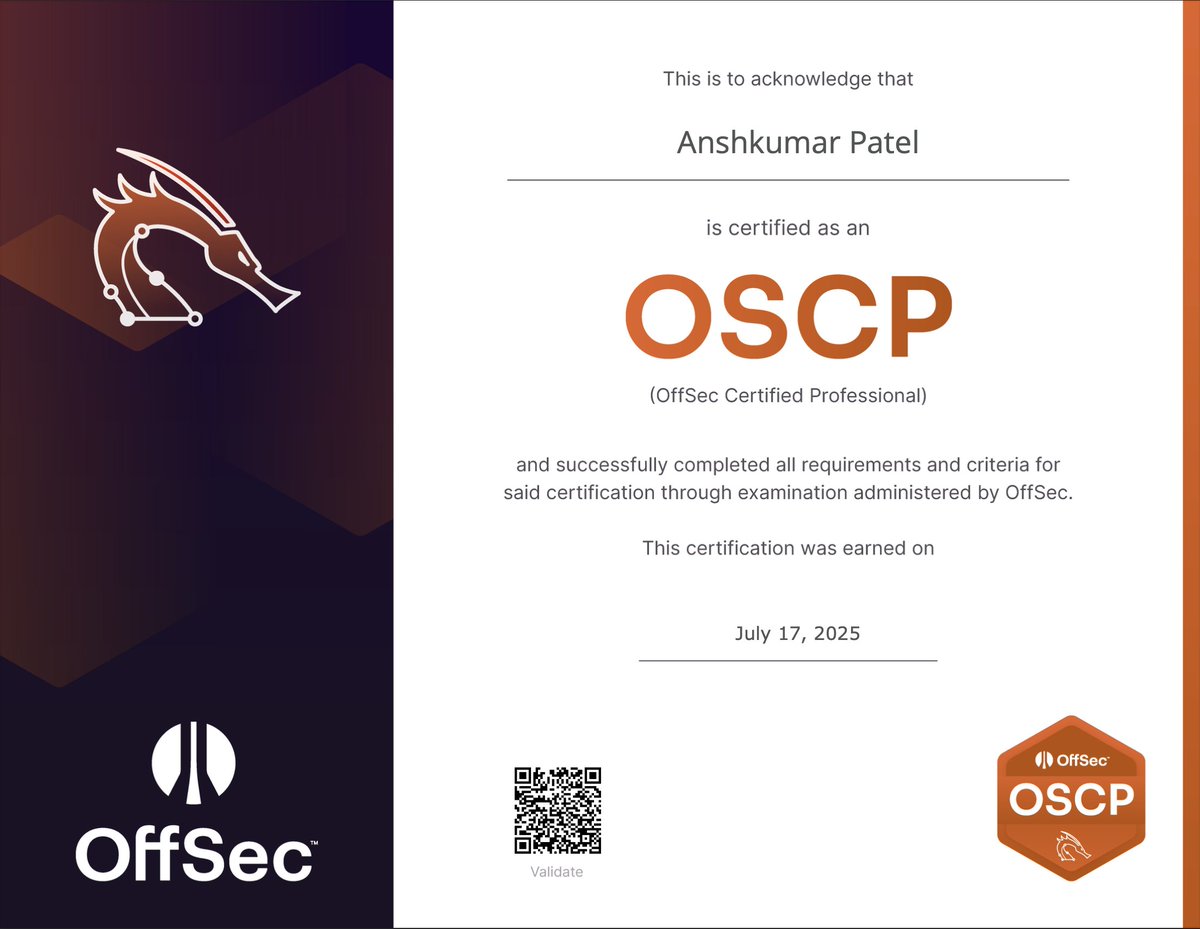 _MrNiko's tweet image. ✅ Excited to share that I’ve officially passed the OSCP+/OSCP certification!! @offsectraining 

#OSCP #CyberSecurity #EthicalHacking #OffensiveSecurity #InfoSec #ProfessionalDevelopment