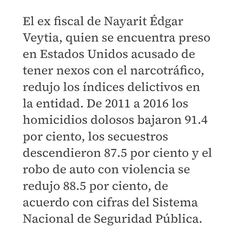 arturoangel20's tweet image. Sobre Adán Augusto y la trampa de los "buenos resultados" para negar nexos con el crimen.

CONTEXTO: En Nayarit de 2011 a 2016 los homicidios se desplomaron 90%. Otros delitos también. 

¿Quién era el fiscal? Edgar Veytia
¿Qué había? Un régimen de terror y "paz narca".