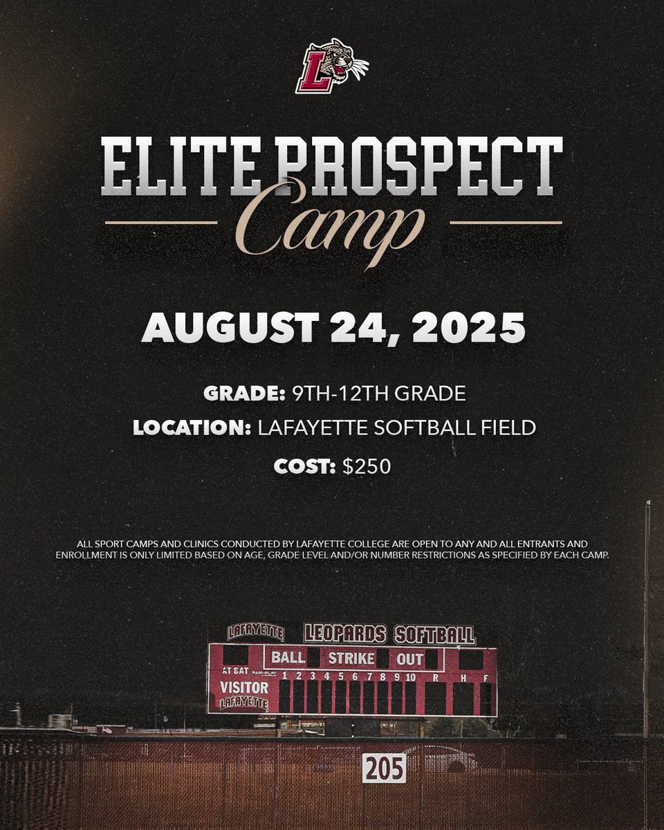 That time of the year!! Sign up is now open for our end of summer Elite Prospect Camp ☀️🥎 Looking forward to a fun day of softball #RollPards 🐆

🔗 lafayettesoftballcamps.totalcamps.com/About%20Us