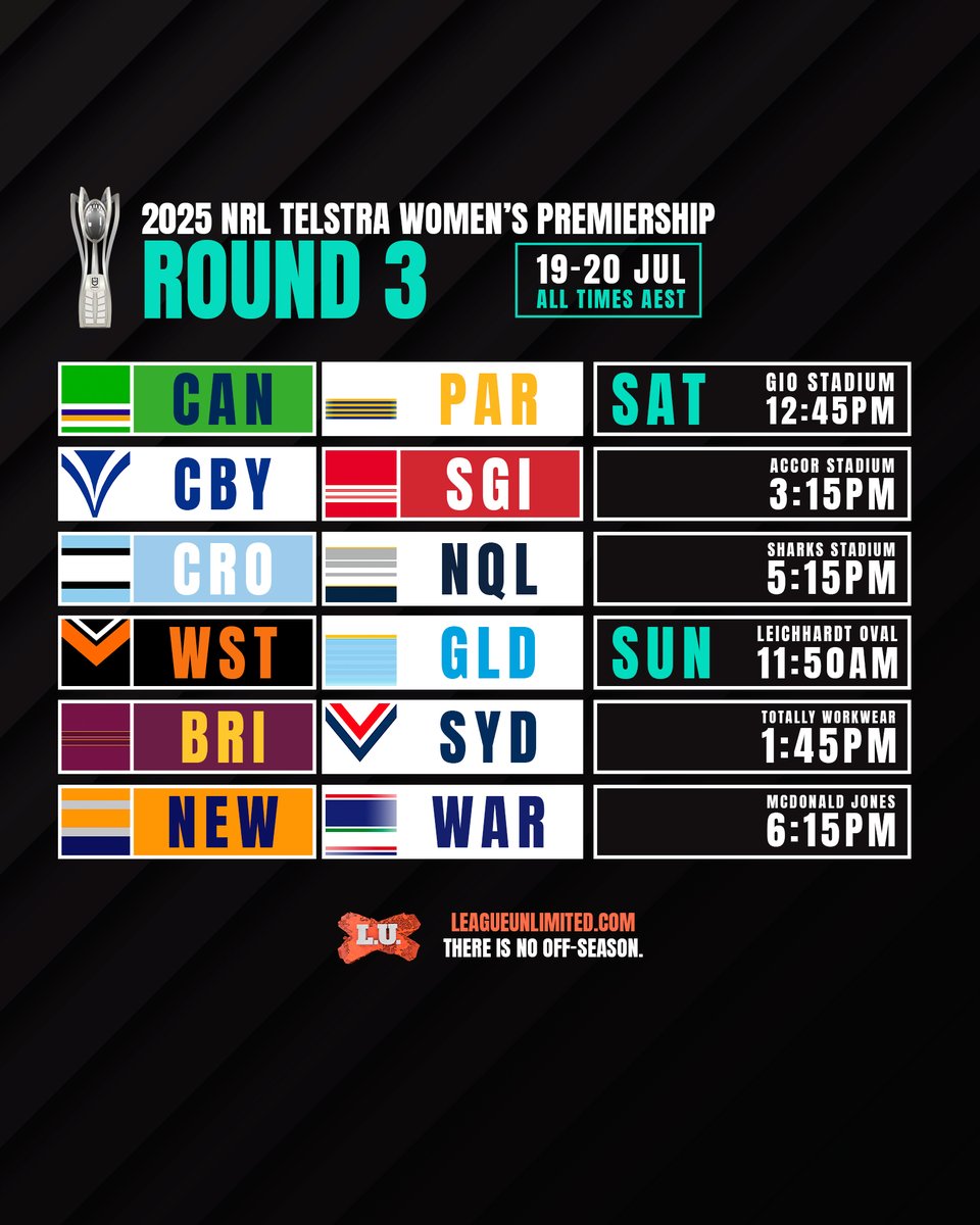 #NRLW triple header to start off Round 3 with the Raiders-Eels up first, Dogs-Dragons to follow and then a nightcap of Sharks-Cowboys.

<a href="/lukejobson97/">Luke J</a> and <a href="/hollis_k_/">Kelly Hollis</a> preview the action here: leagueunlimited.com/news/leagueunl…