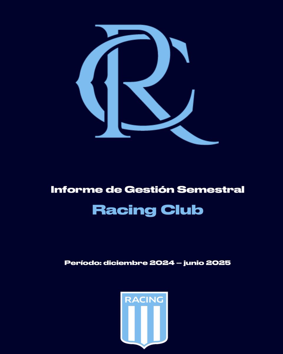 Racing Club pone a disposición de todos sus socios el primer informe integral, técnico y transversal, elaborado con el aporte directo de cada sector. 

El Club cumple con su compromiso y reafirma su deber con la transparencia en la gestión.

💻 racingclub.com.ar/club/nota/2025…