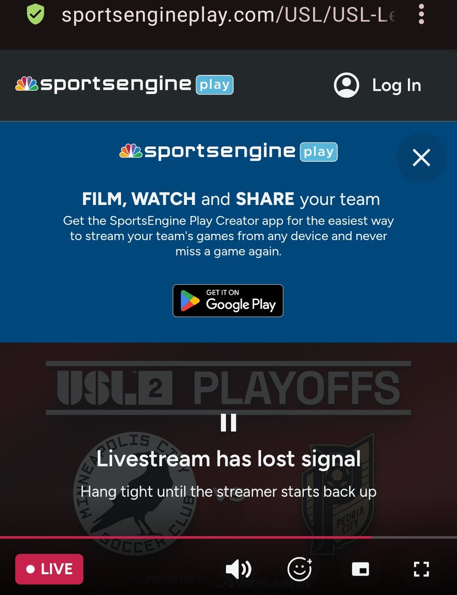 mjmattsui's tweet image. Dear @USLLeagueTwo, we need a streaming platform with better infrastructure.
Also, why did the Central Conf playoff stream go dark?
We can only watch on goal zone -- really small.