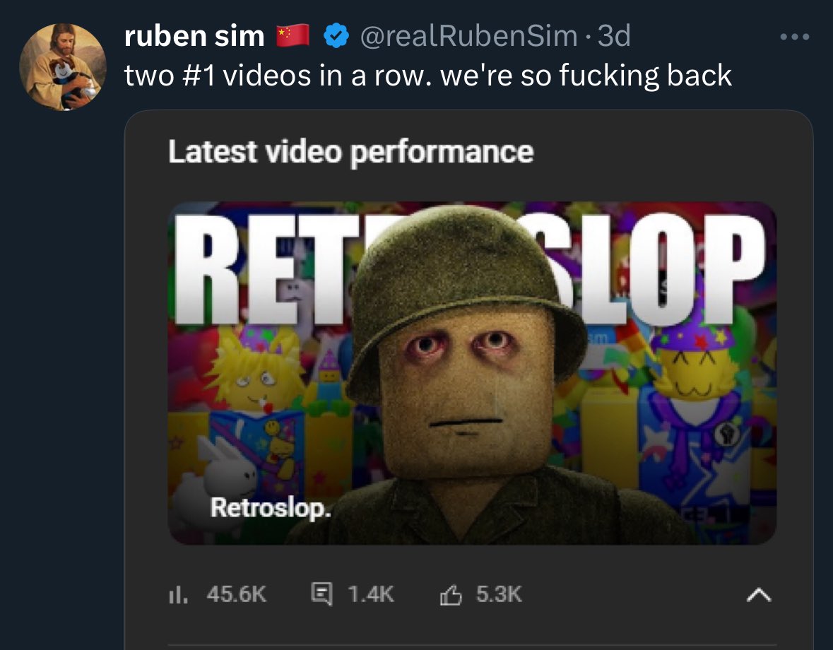ToxicGreenPanda's tweet image. as much as I hate to say it, but I’m with Ruben on this. I’ve been on Roblox for almost a whole decade and these retroslop kids are making a complete mockery of the platform’s history. They weren’t even born yet during those years, they only use little information they could…