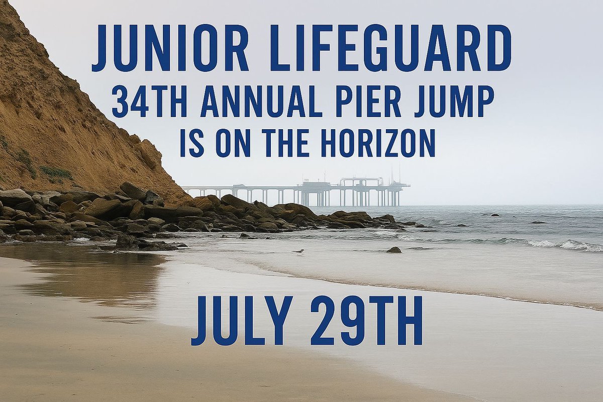 The San Diego Junior Lifeguards Pier Jump II is set to take place on 7/29 at the iconic Scripps Pier. Limited tickets for the public are now available to purchase online. Are you ready to face your fear and jump with the SDJG's? #pierjump34 
Details ⬇️ 
eventbrite.com/e/34th-annual-…
