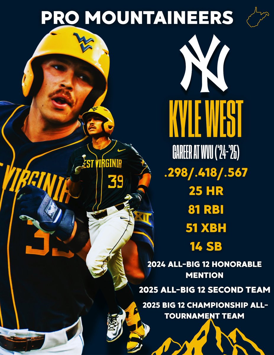 WVUBBAnalytics's tweet image. The Bronx Bombers added another power threat in the 13th round of the draft. Take a look at KDub’s career at WVU as he gets ready to join the @Yankees system!