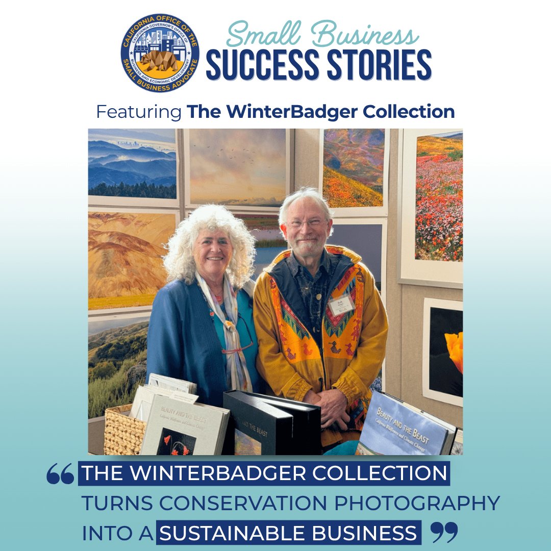 CaliforniaOSBA's tweet image. #SmallBusinessSuccessStory
Rob & Nita of The WinterBadger Collection turned conservation photography into a thriving biz with help from Marin SBDC ,$70K Kickstarter, pandemic relief, & award-winning wildflower book ๐ธ @BeautyBeastWild
๐ Marin City, CA
๐ calosba.ca.gov/the-winterbadgโฆ