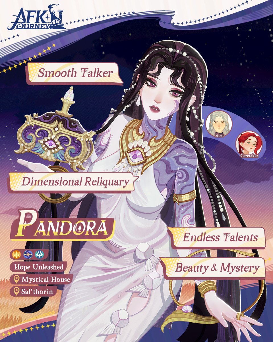 AFK_Journey's tweet photo. Mystery and beauty entwine.
Pandora, with her Dimensional Reliquary and endless talents, she’ll charm her way through battle. Are you ready to unlock her secrets?
#AFKJourney #Pandora https://t.co/eSEqJGko4h