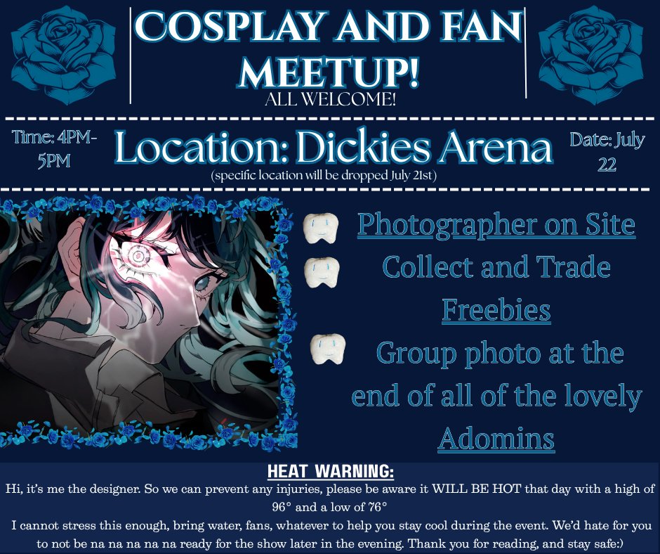 Astrovix_'s tweet image. Come join me and fellow Adomins at the Fort Worth Hibana Cosplay and Fan Meetup!

Feel free to join the official Adocord to see any live updates ! 

Hope to see you there 💙

Special thanks to @/the_grassman for designing the flyer 

#AdoHibana_FortWorth #AdoHibana