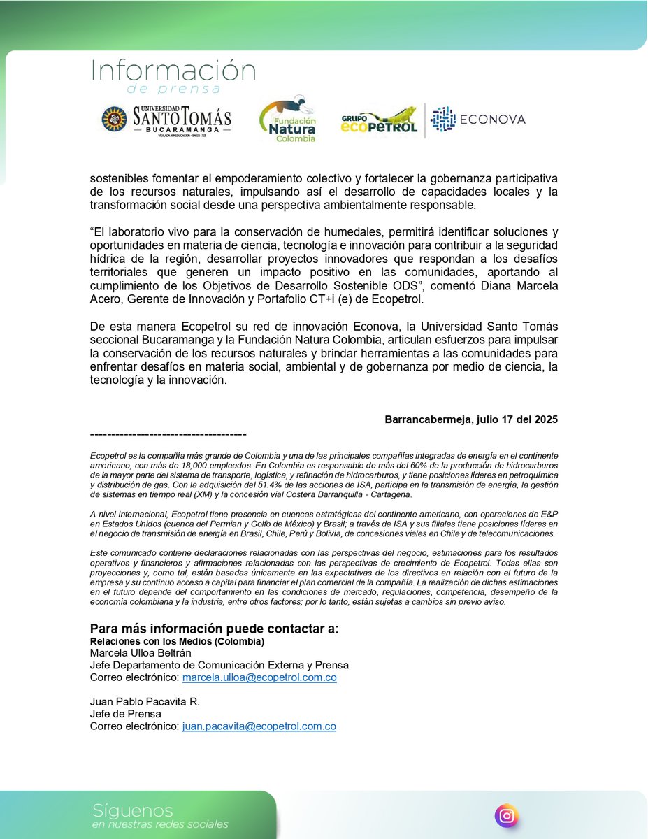 ECOPETROL_SA's tweet image. 🌱 Nace el Laboratorio Vivo en la ciénaga San Silvestre: ciencia, tecnología e innovación aportando a la conservación de humedales y la transformación socioambiental.
Conócelo en nuestro comunicado de prensa.
#Ecopetrol #OrgulloEcopetrol #EnergíaQueTransforma