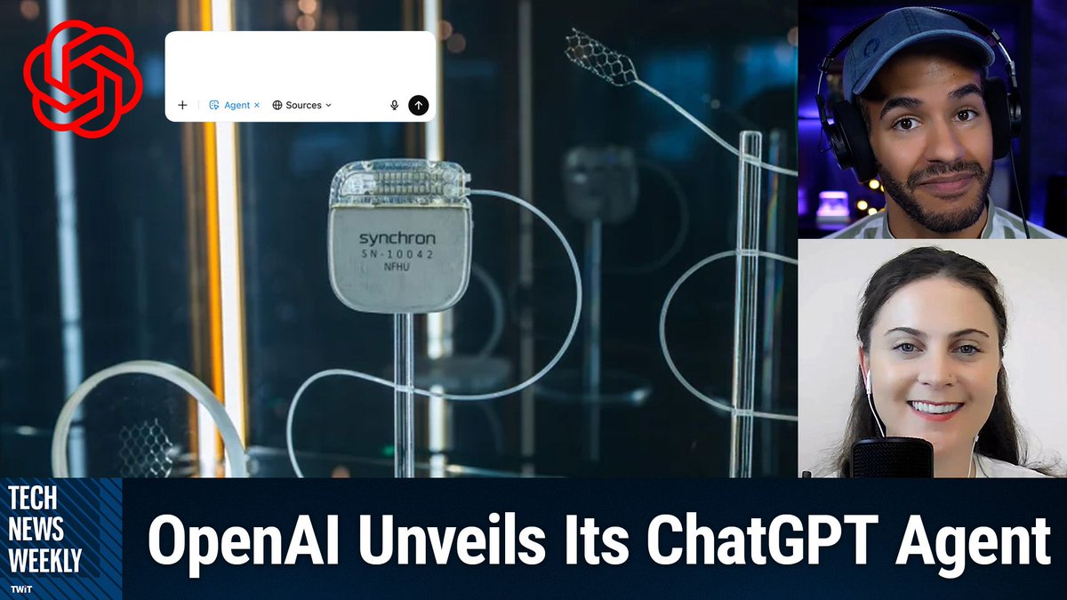 TWiT's tweet image. 🤖 OpenAI's new AI assistant, ChatGPT Agent, can now tackle tasks on your computer! Unveiled Thursday morning—welcome to the future of productivity. ▶️ Watch the YT Short: youtube.com/shorts/M0Tv43Y… #ChatGPT #OpenAI