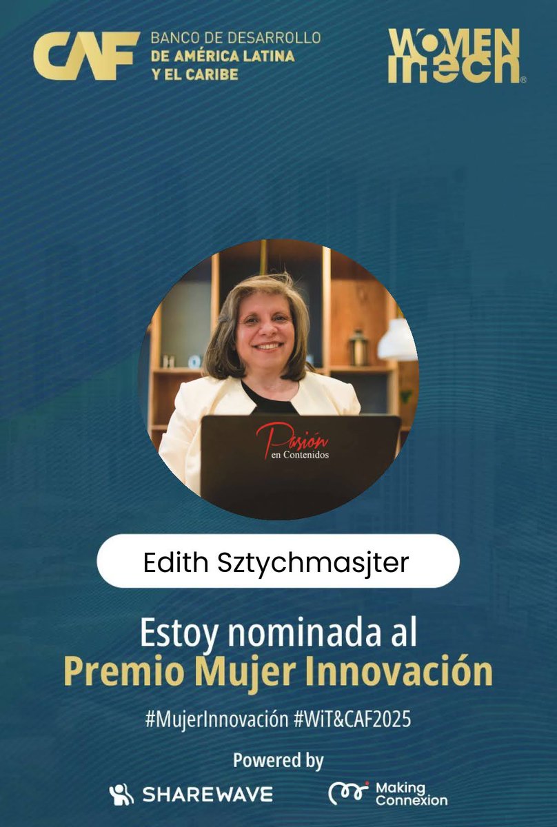 #Viernes así 🎉🎉🎉 Feliz y honrada por estar nominada al Premio #MujerInnovacion iniciativa de <a href="/AgendaCAF/">CAF</a> y Women in Tech Latam 
#redesconproposito
#passionlife