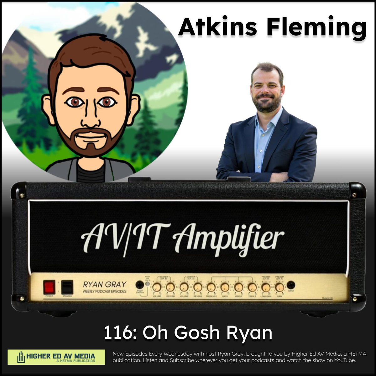 🎧 New episode of AV/IT Amplifier is live!
Atkins Fleming returns for Part 2, recorded at the <a href="/HETMA_org/">HETMA</a> Roadshow in Chicago.
From 90s country and Jake Gyllenhaal to Zoom backgrounds and moral leadership—this one’s a ride.
Listen now: higheredav.com/avit-amplifier…

#AVTweeps