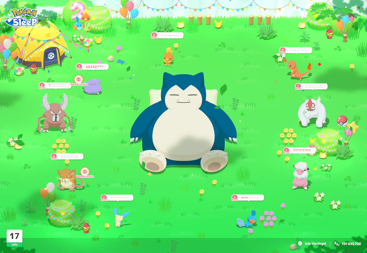 Shadron's tweet image. Día viernes celebrando el segundo aniversario en Pokémon sleep desde isla Verdregal #PokemonSleep2nd